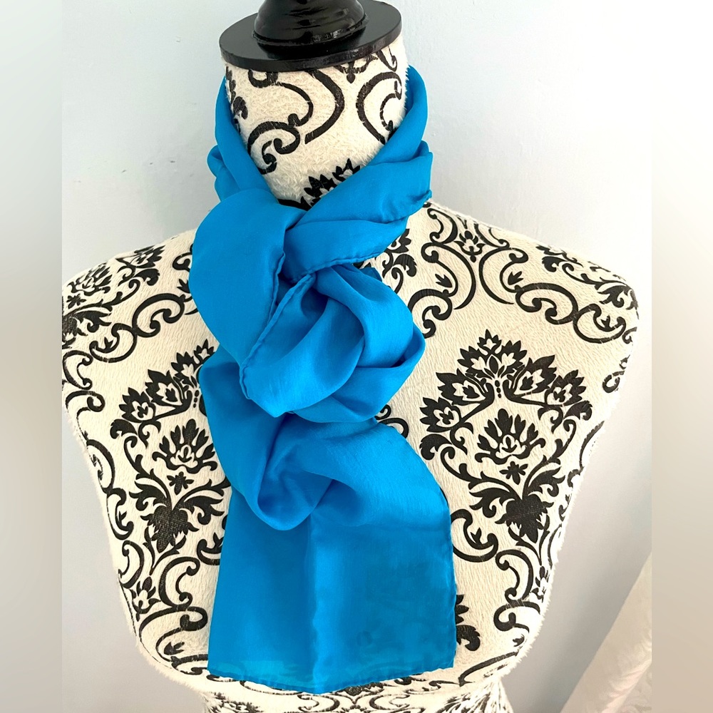 Stunning Turquoise Blue Rectangular Silk Scarf - image 1